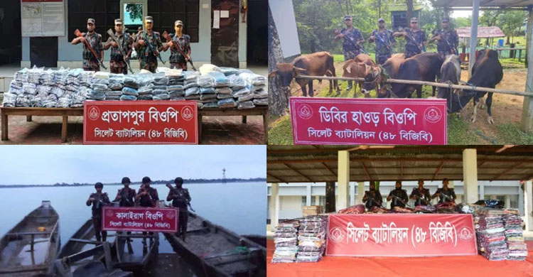সিলেট সীমান্তে কোটি টাকার চোরাই পণ্য জ-ব্দ