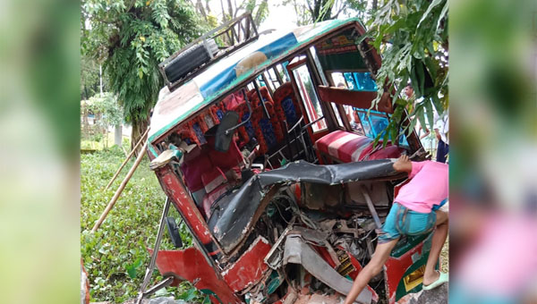 জগন্নাথপুরে নিয়ন্ত্রণ হারিয়ে বাস ডোবায়, আহত ৩০