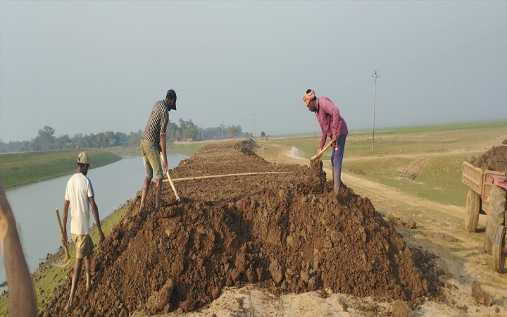 জগন্নাথপুরে বৃষ্টিতে ফসলরক্ষা বেড়িবাঁধে ফাটল