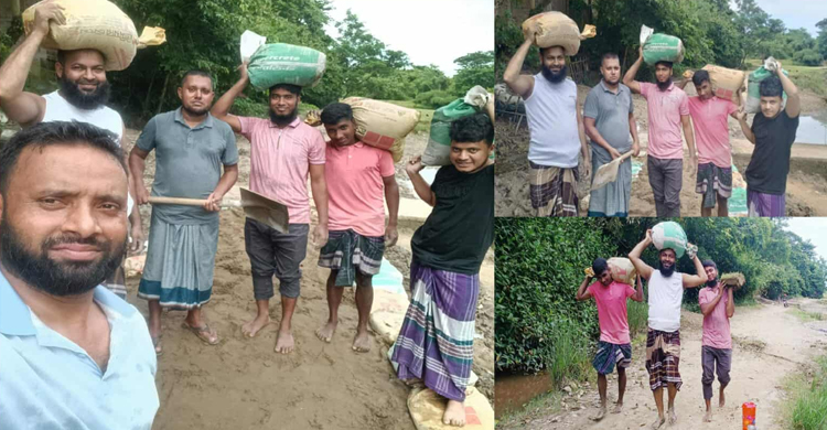 গোয়াইনঘাটে স্বেচ্ছাসেবী সংগঠনের স্বেচ্ছাশ্রমে বদলে যাচ্ছে ঘোষ গ্রামের রাস্তাঘাট