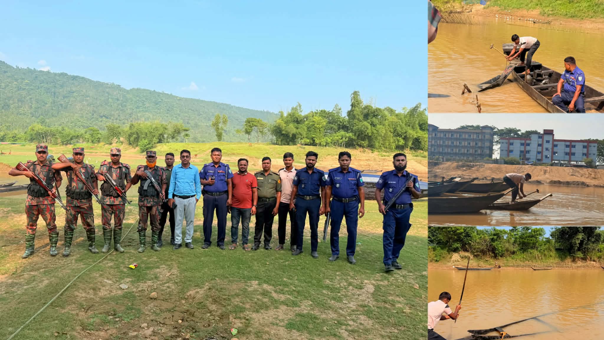 জৈন্তাপুরে  অ/বৈধ বালু উত্তোলনে ব্যবহৃত ১৫ বারকি নৌকা জব্দ ও বিনষ্ট