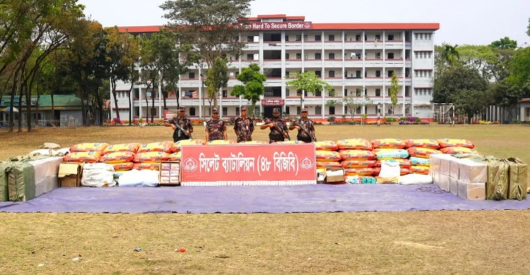 সিলেট সীমান্তে বিজিবির অভিযান: ২ কোটি ৪৫ লাখ টাকার চোরাচালানী মালামাল আ ট ক