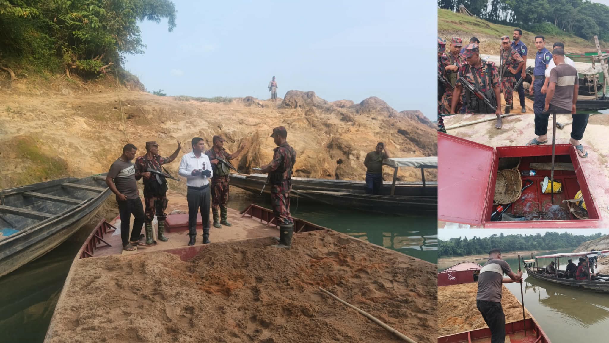 জৈন্তাপুরে সারি নদীর পাড় কেটে বালু উত্তোলন বাল্কহেড ডুবিয়ে দিল প্রশাসন