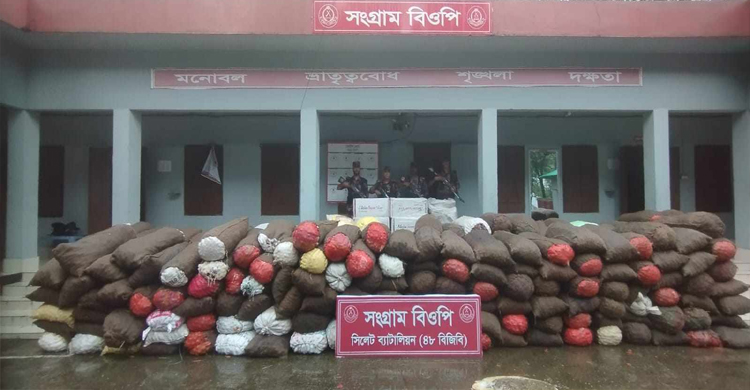 সিলেট সী মা ন্তে ১ কোটি ১০ লক্ষ টাকার ভা র তী য় মালামাল আ ট ক