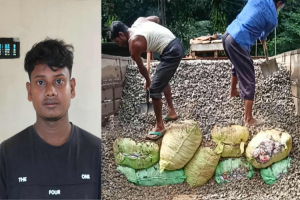 জৈন্তাপুরে ট্রাকের পাথরের নিচে ৩.৩৩ লাখ ভারতীয় চকলেট, যুবক আ ট ক