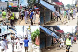 আখালিয়া নতুন বাজারকে ক্লিন ও ফুটপাত মুক্ত করতে উচ্ছেদ অ ভি যা ন