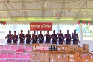 সুনামগঞ্জে যৌথবাহিনীর অ ভি যা নে দেড় কোটির টাকার পণ‍্য জ ব্দ