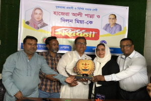 ওসমানীনগরে  প্রবাসী হাজেরা আলী পান্না ও দিলন মিয়াকে সংবর্ধনা
