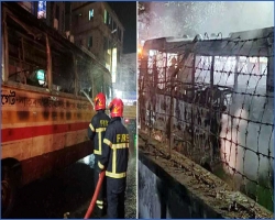 ১০ মিনিটের ব্যবধানে দুই বাসে আগুন