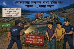 লোভাছড়া থেকে চু*রি হওয়া পাথর উ*দ্ধার, নৌকাসহ আট*ক ২ লোভাছড়া থেকে চু*রি হওয়া পাথর উ*দ্ধার, নৌকাসহ আট*ক ২