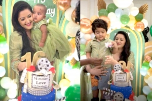 দুই সন্তান’ নিয়ে জন্মদিনের কেক কা ট লে ন পরীমনি