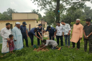 ভোলাগঞ্জ পুলিশ ফাঁড়িতে সজনে গাছের চারা রোপণ