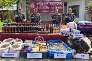 গোয়াইনঘাট সীমান্তে ভারতীয় অ/স্ত্র-গু/লি, ম/দসহ কোটি টাকার পণ্য জব্দ