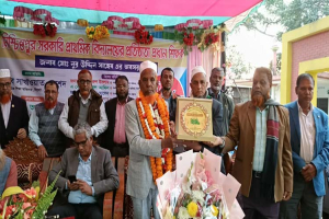 জৈন্তাপুরে প্রবীন শিক্ষক মোঃ নুর উদ্দিনকে অবসরকালীন বিদায়ী সংবর্ধনা