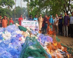 শান্তিগঞ্জে কোটি টাকার অবৈধ কারেন্ট জাল পুড়িয়ে ধ্বংস
